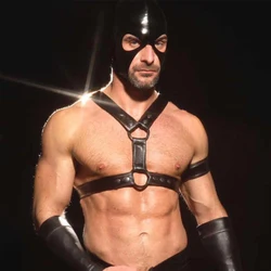 Men's Black Leather Harness Fitness Men Pecs Bigger Muscle Harness Chest Belt with Mask