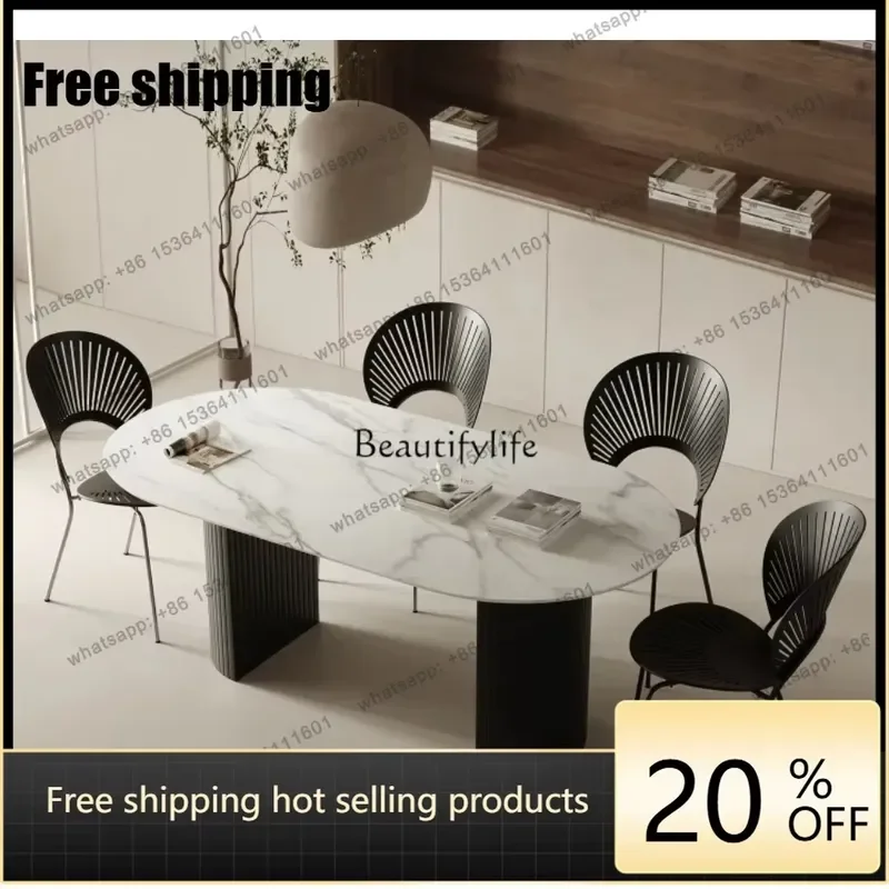 Factory Direct Modern Simple Light Luxury Dining Table High End Rock Slab Eating Table for Small Apartment Household