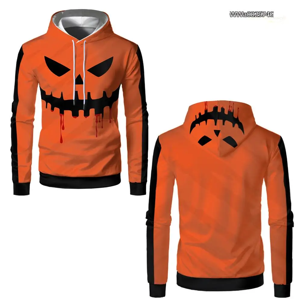 Autumn And Winter Halloween Horror Pumpkin Face Hoodie Wifru New Party Role Play Costume Unisex Super Loose Warm Sweatshirt