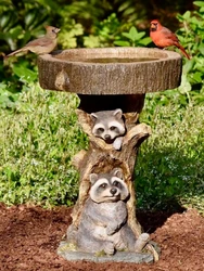 Raccoon Birdbath Retro Resin Polyresin Sunflower Bird Bath Feeder Animal Antique Garden Yard Decor Outdoor Indoor Ornaments