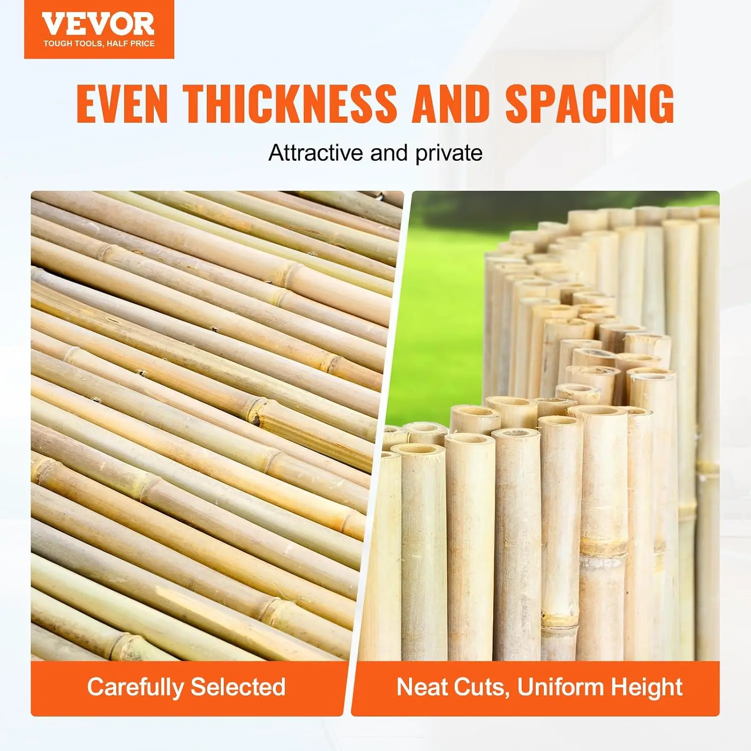 Natural Rolled Bamboo Fence, Eco-Friendly Privacy Screen - 6 ft H x 8 ft L x 0.75 in D, Decorative for Garden, Backyard, Balcony