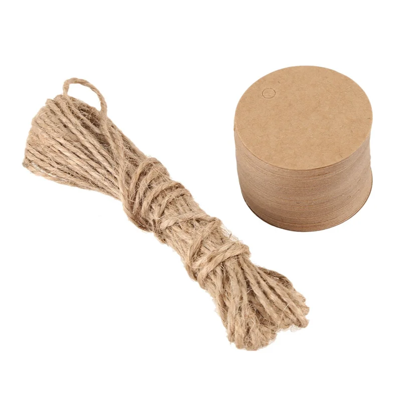 

QWE-150Pcs Круглая подарочная бирка из крафт-бумаги с конопляным шнуром