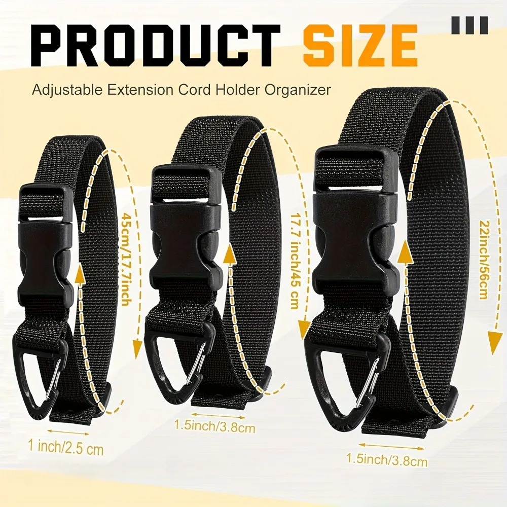 Heavy Duty Extension Cord Holder Organizer Nylon Strap With Quick Release Buckle And Carabiner For Garage Wall Storage RV Hose