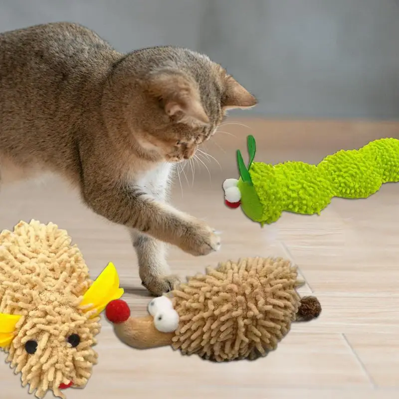 Soft Safe Interactive Plush Cat Chew Toys For Pet Dog Mice Caterpillar Hedgehog Shaped Catnip Toys 3 Pieces Kitten Teething Toys