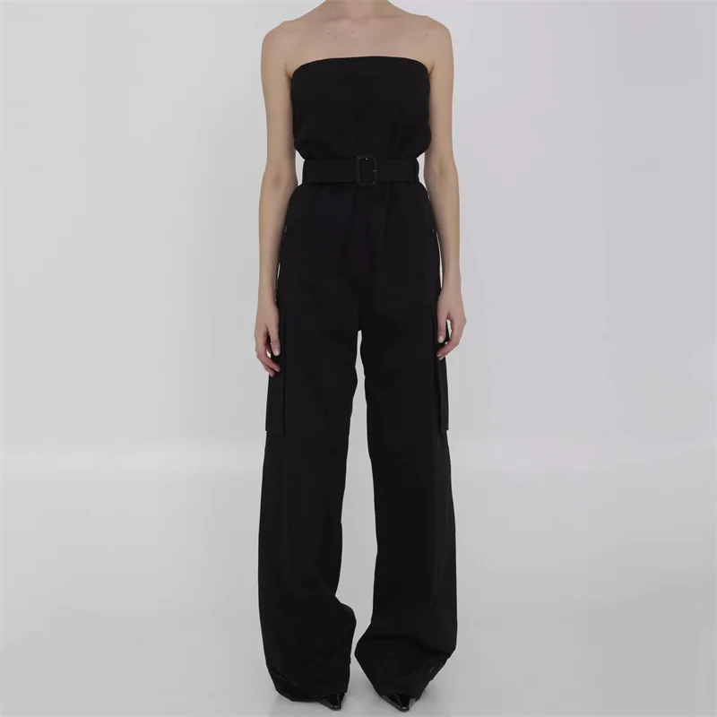 jumpsuit women 2024 autumn New in sexy backless sleeveless bodysuit Belt slim fit pure cotton straight leg pants y2k cargo pants