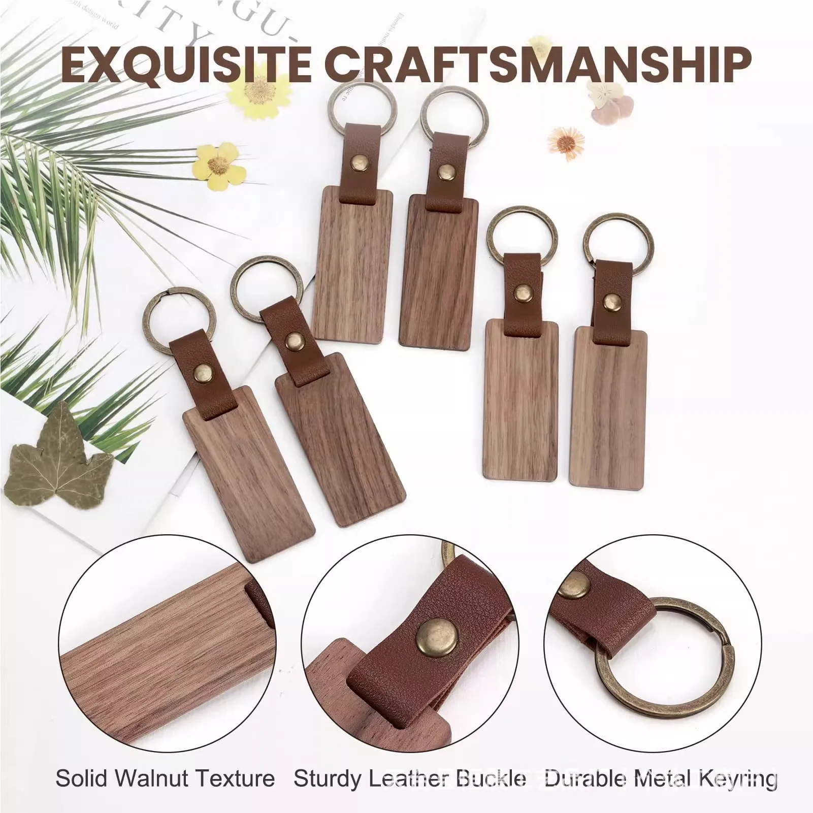 Solid Wood Square Keychain with Free Engraving, Custom Gift