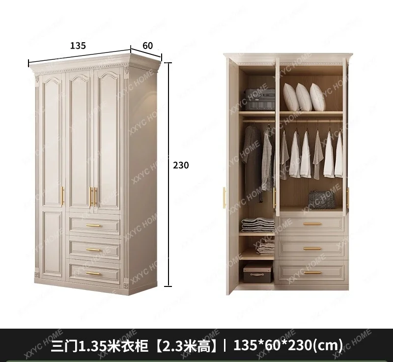 ZZSolid Wood Wardrobe Modern Simple White Large Wardrobe Style Storage Customization