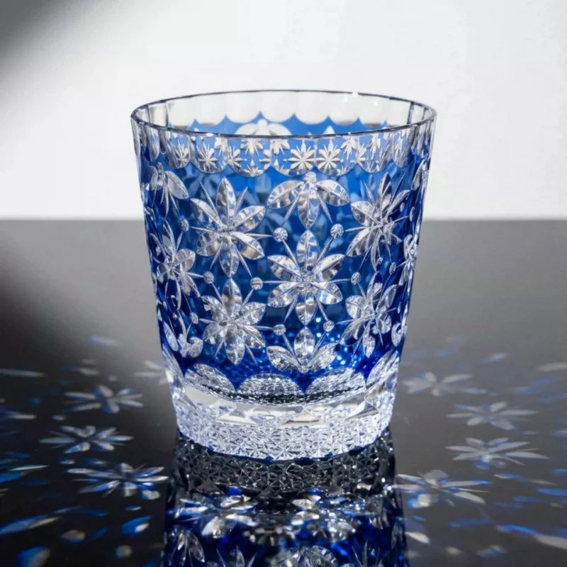 Crystal Whiskey Glass Japanese Edo Kiriko Hand Carved Cherry Blossom Pattern Artwork Old Fashioned Cocktail Cup Dropshipping