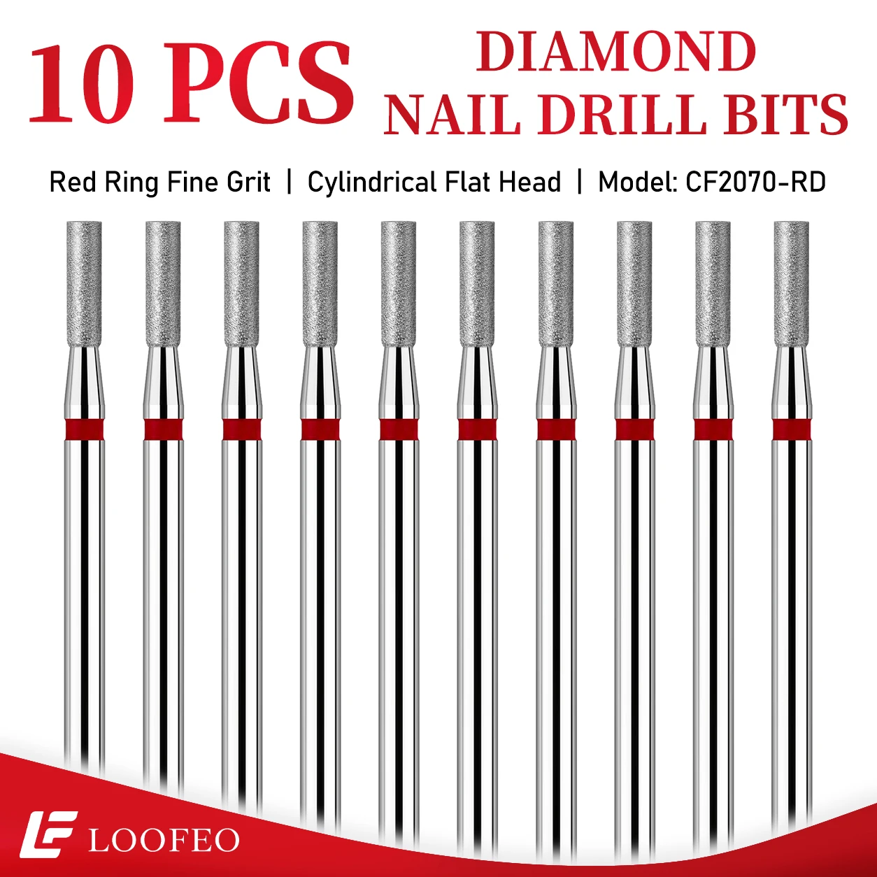 Cylindrical Bit Diamond Nail Drill Bit Set 10Pcs for Nail Surface Shaping Dead Skin Removal Fine Grinding Nail File Sets Home