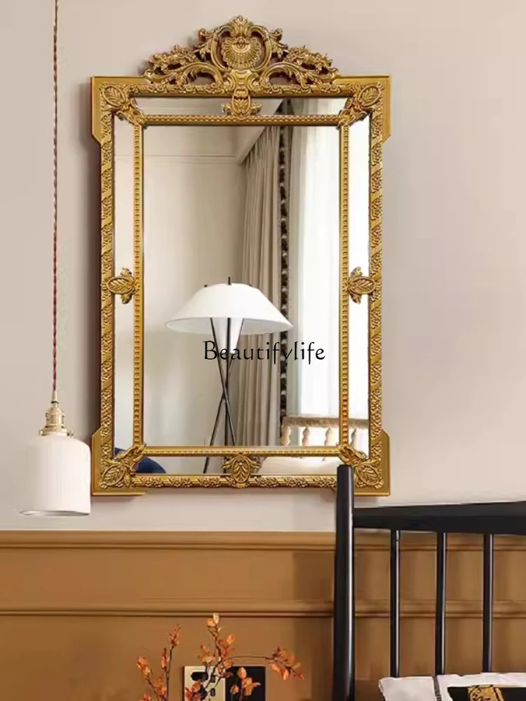 Vintage Engraving Decorative Mirror European-Style Shaped Wall-Mounted Fireplace Bathroom Mirror