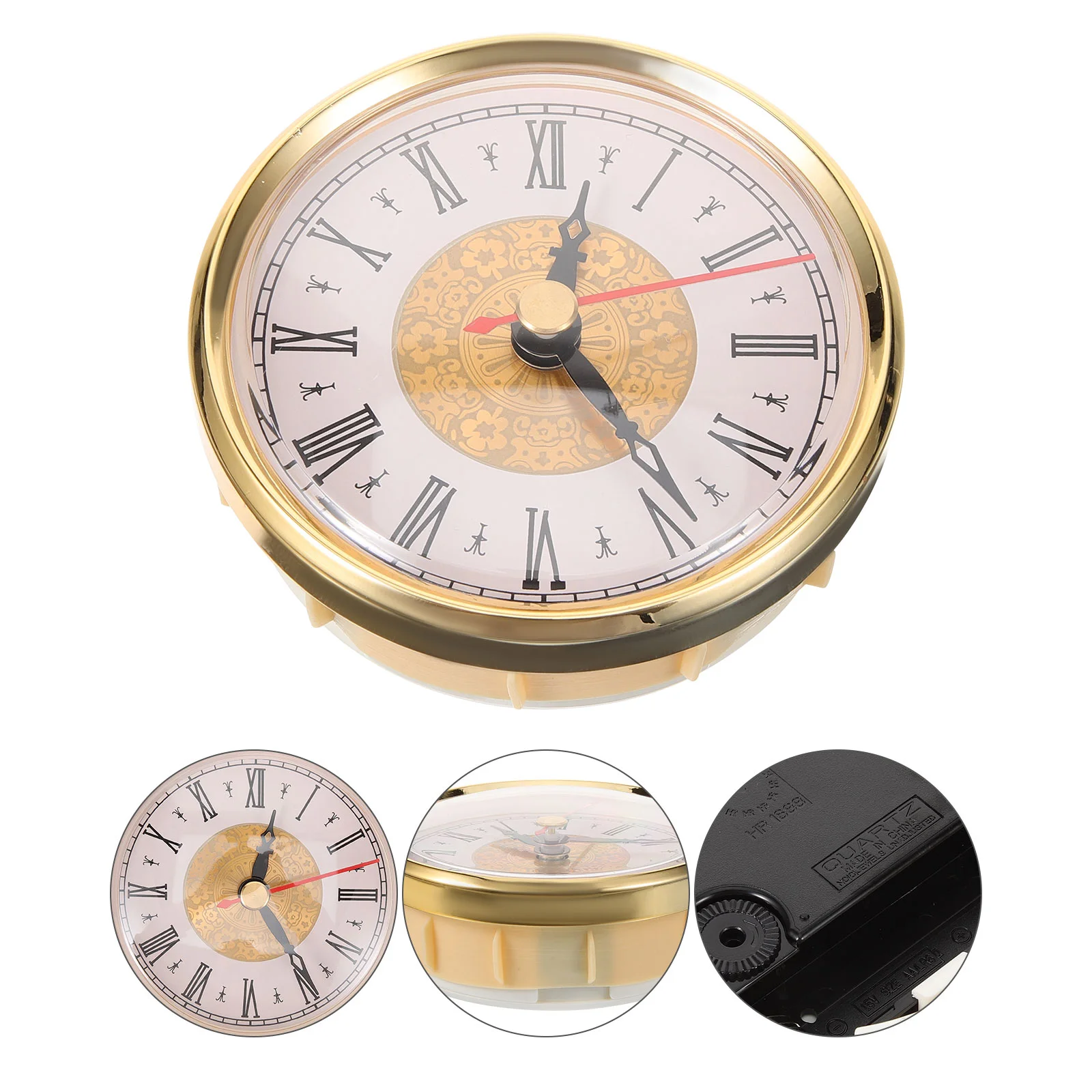 

Mini Clock Fit up Vintage Inlaid Head with Movement Classic Mechanism Insert Plastic Round
