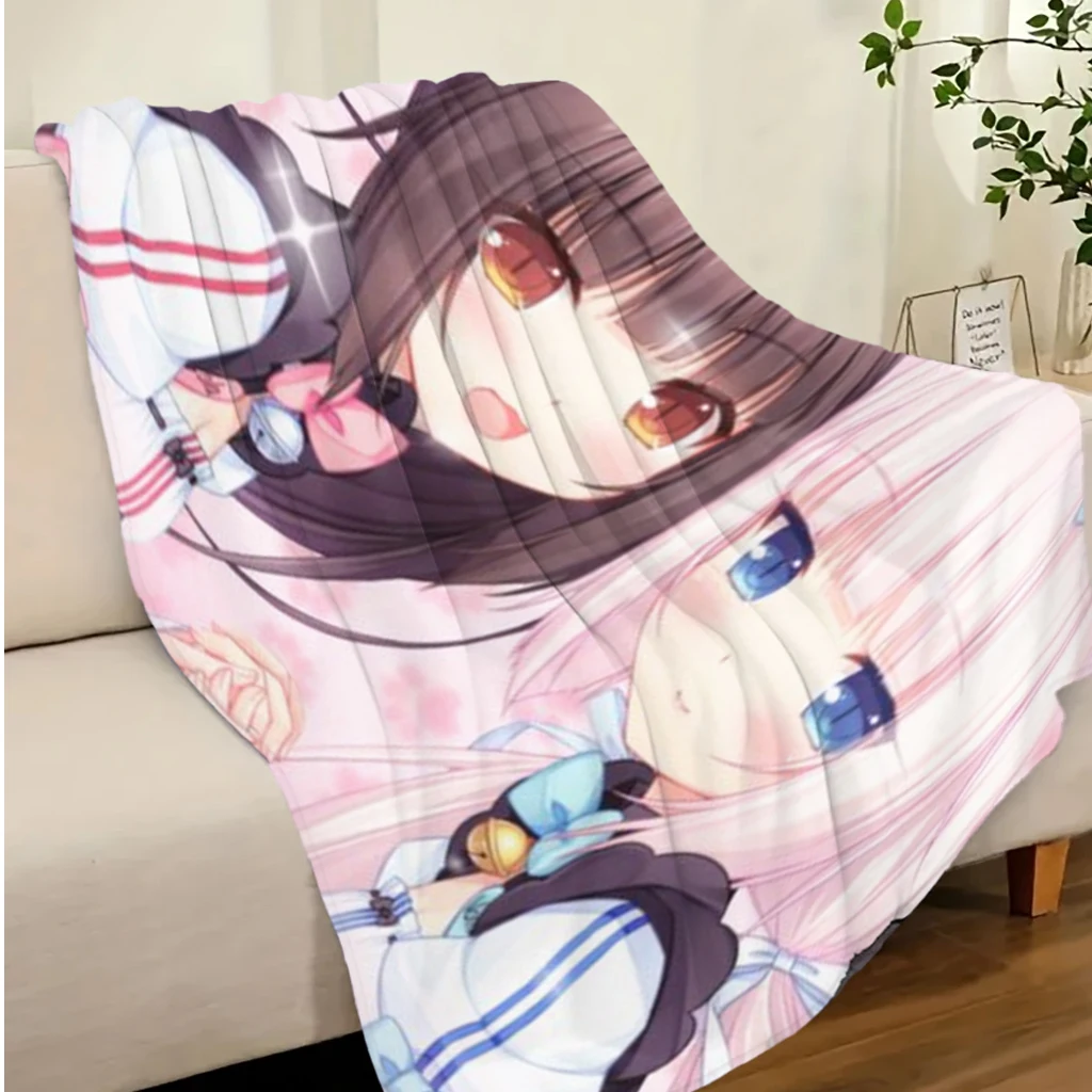 1pc Nekopara Chocola & Vanilla Throw Blanket, Kawaii Cat Maid Anime Flannel Blanket, Soft Cozy Otaku Bedding, Anime Fan Gift,