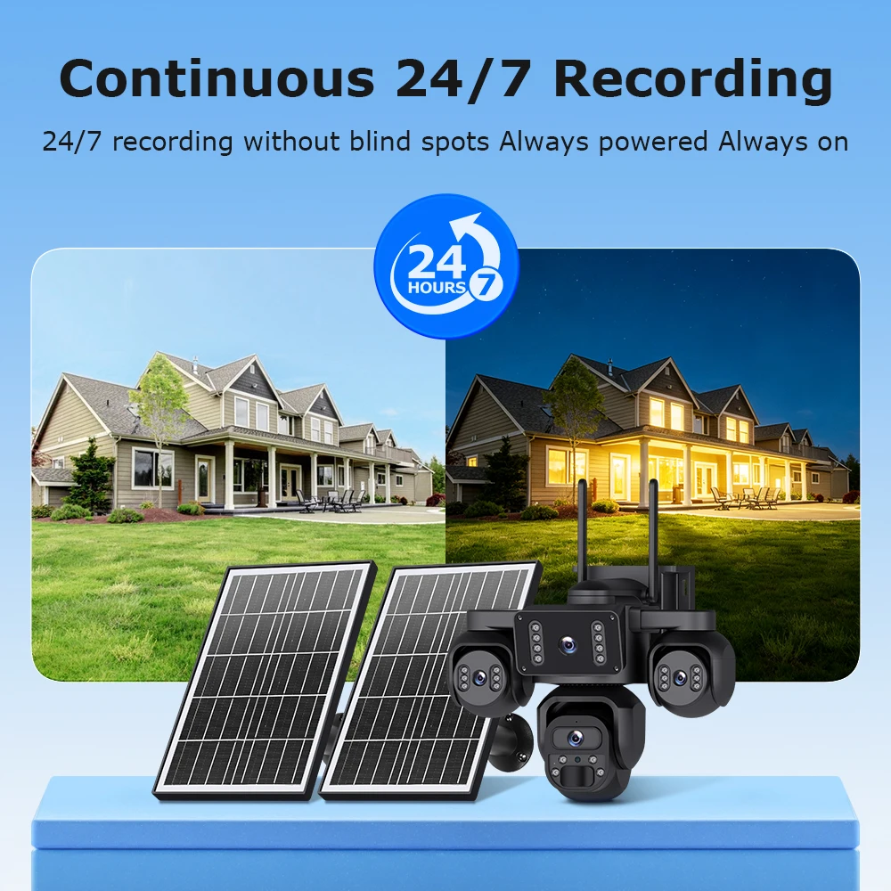 20MP 4G 4 Lens Screen Solar Camera 20100mAh Battery Color / Night Vision IP CCTV IP66 Waterproof, AOV Human Animal Detection