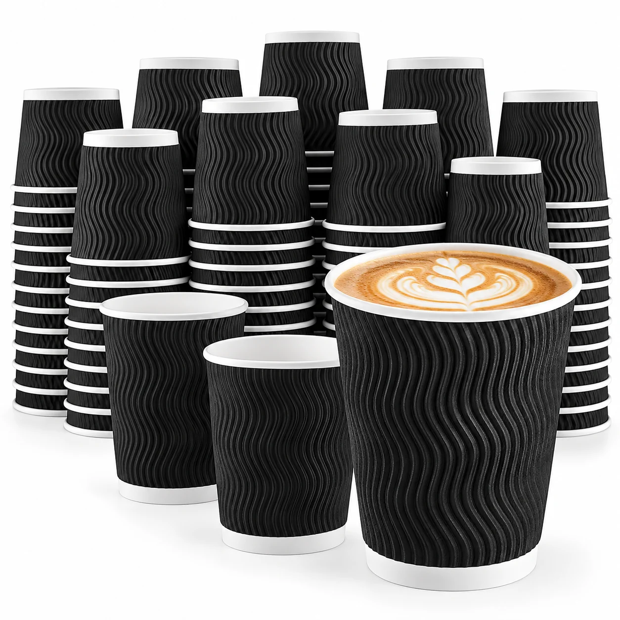 25/50PCS Ripple Paper Cups Disposable Coffee Cups Hot Drink Paper Cups To Go Coffee Cups Cafe Beverage Cups Party Drinkware Set
