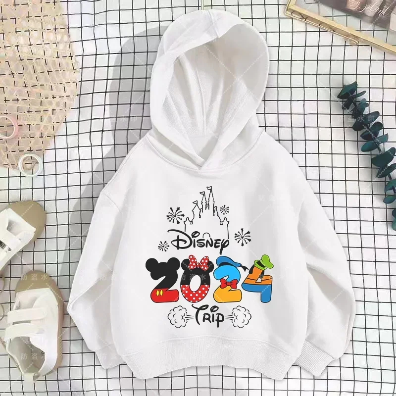 Disney Minnie Mouse Girl Cartoon Kawaii 2024 Girl Clothes Hoodie Family Parent-Child Top Comic Fashion Disneyland Tour Disney