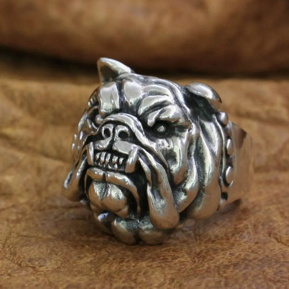 Huge Heavy 925 Sterling Silver Pitbull Bulldog Ring Charms Animal Jewelry TA12 US Size 7~15 BZ