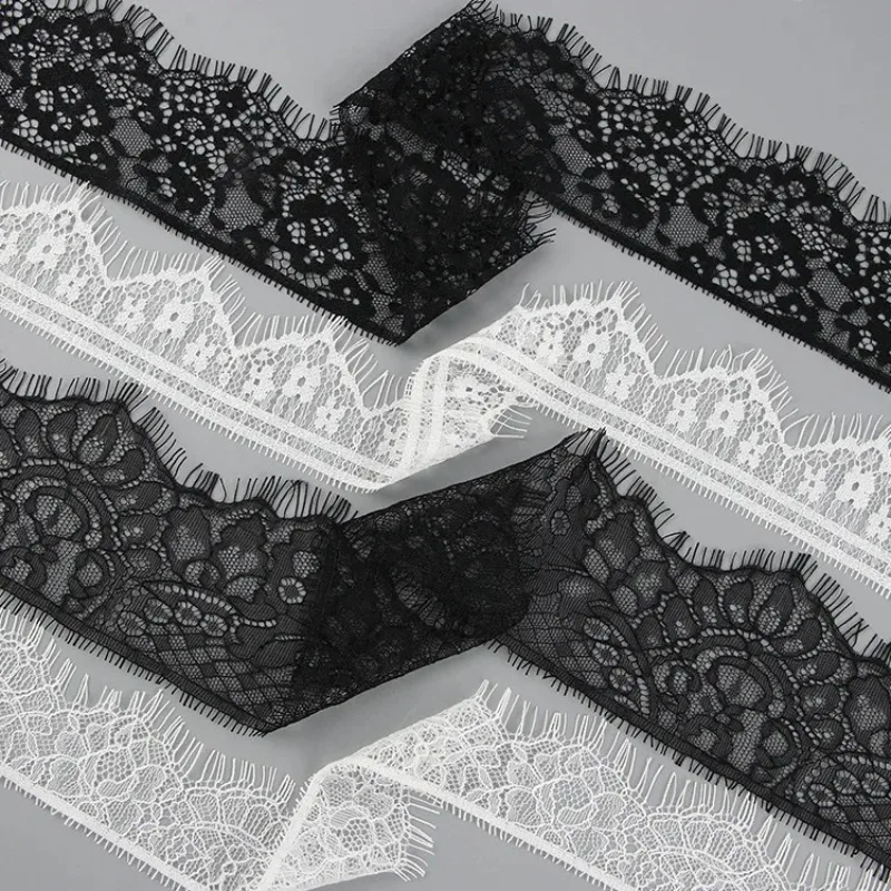 FZdiy White Black Eyelash Lace Fabric Webbing Decoration Love Gift Packing Ribbon DIY Sewing Craft Supplies Wedding Decor