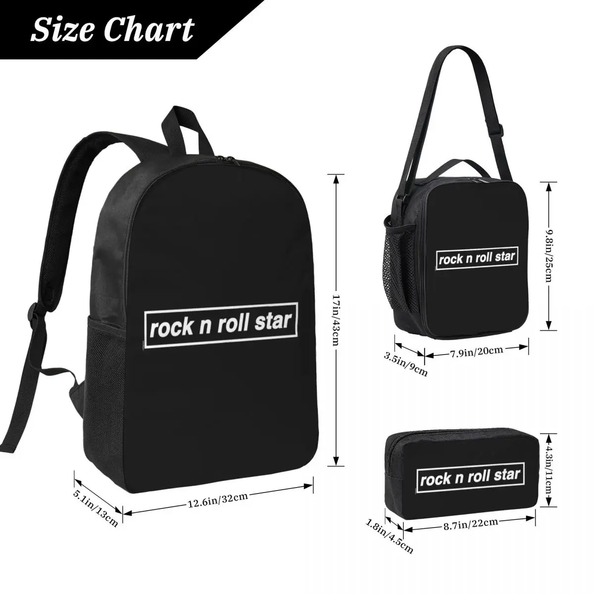 Rock N Roll Star Backpack Student Boys Girls BookBag School Bag Computer Shoulder Bags 3ps Insulated Lunch Bag Pencil Case