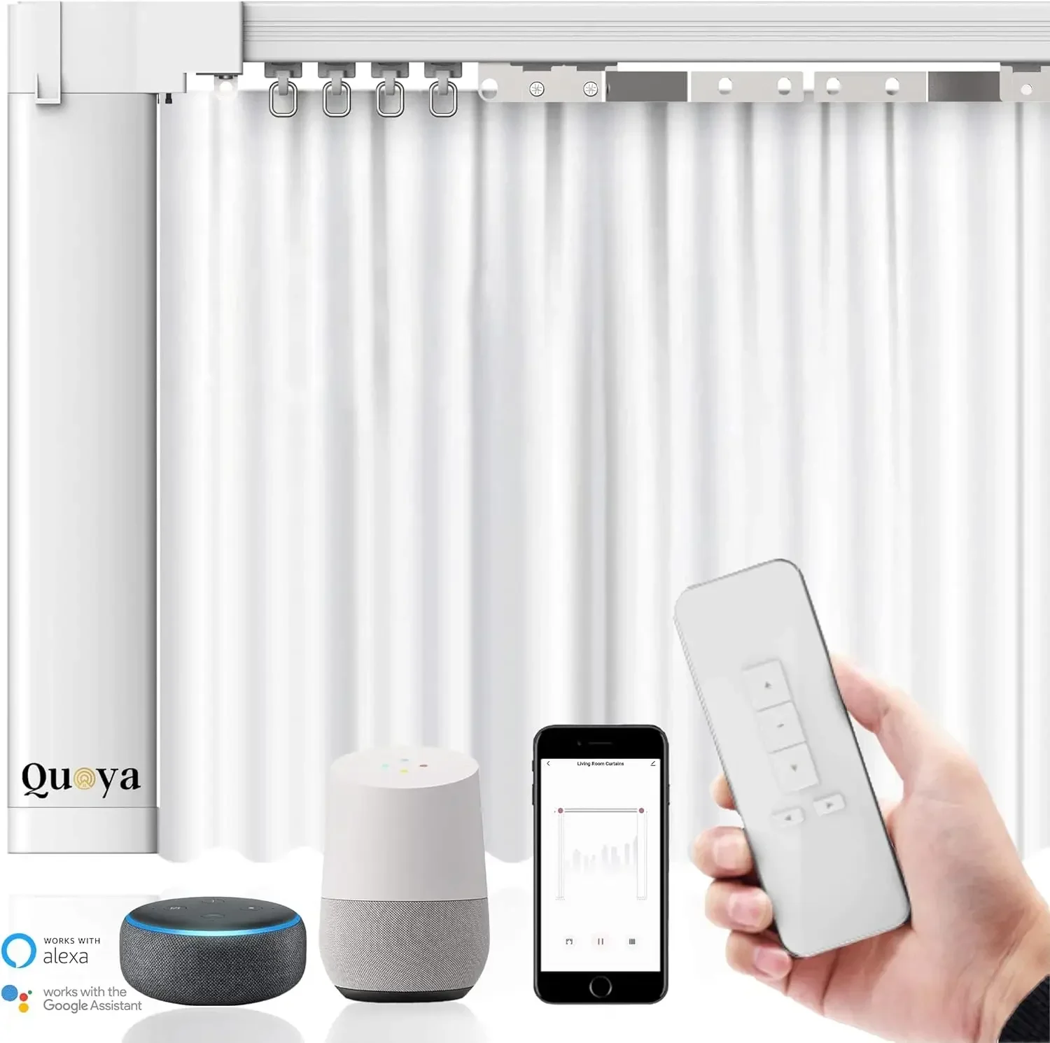 QL600 Smart Electric Curtain Track, Motorized Motor, Adjustable Track Length, Compatible with Alexa, Google, Siri, Apple W