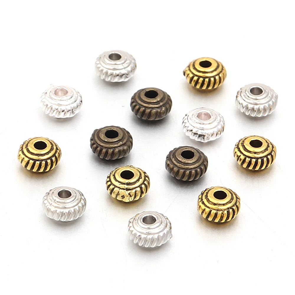 100 Stück Legierungs-Abstandsperlen, flache, runde Metallperlen für die Schmuckherstellung, DIY, handgefertigte Armbänder, Halsketten, Zubehör