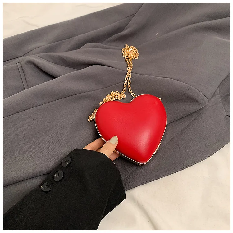 Cute Heart Shaped Small Bag Women\'s Spring/Summer New Fashion Chain Box Bag Single Shoulder Crossbody Bag