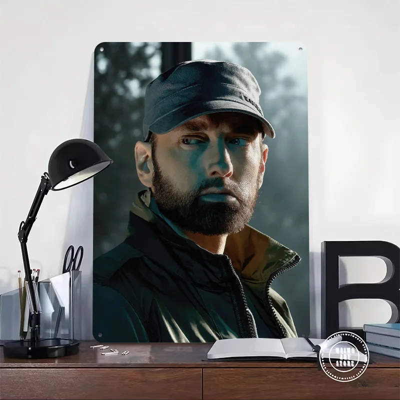 Eminem Portrait With Cap and Beard 3D Texture Printed Poster Custom Vintage Metal Tin Plate Sign for Wall Art Decor Luxury Home