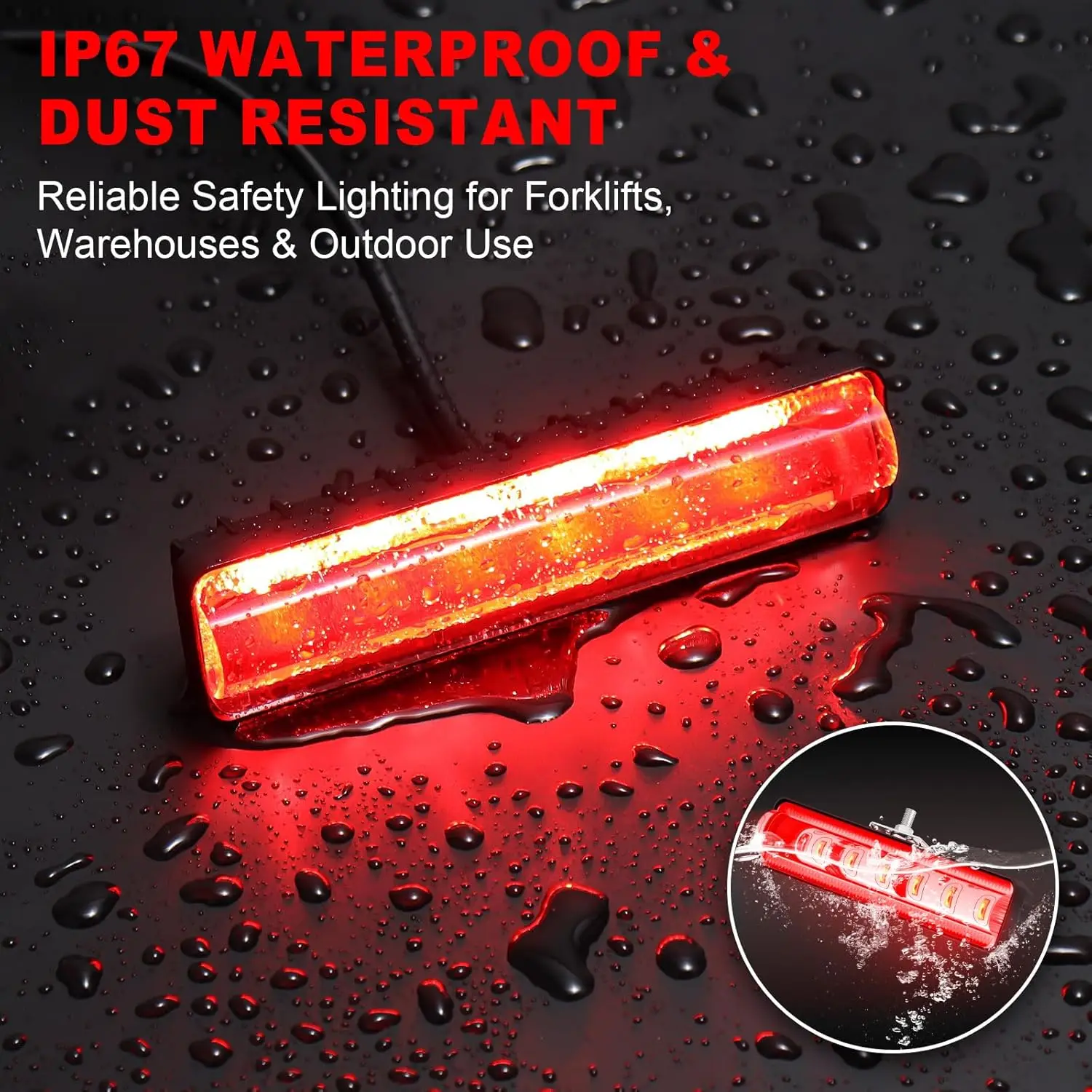 LED Forklift Safety Light Red for Automated Guided Vehicle, Industrial Lift, Warehouse Safety, IP67 Waterproof, Aluminum Housing