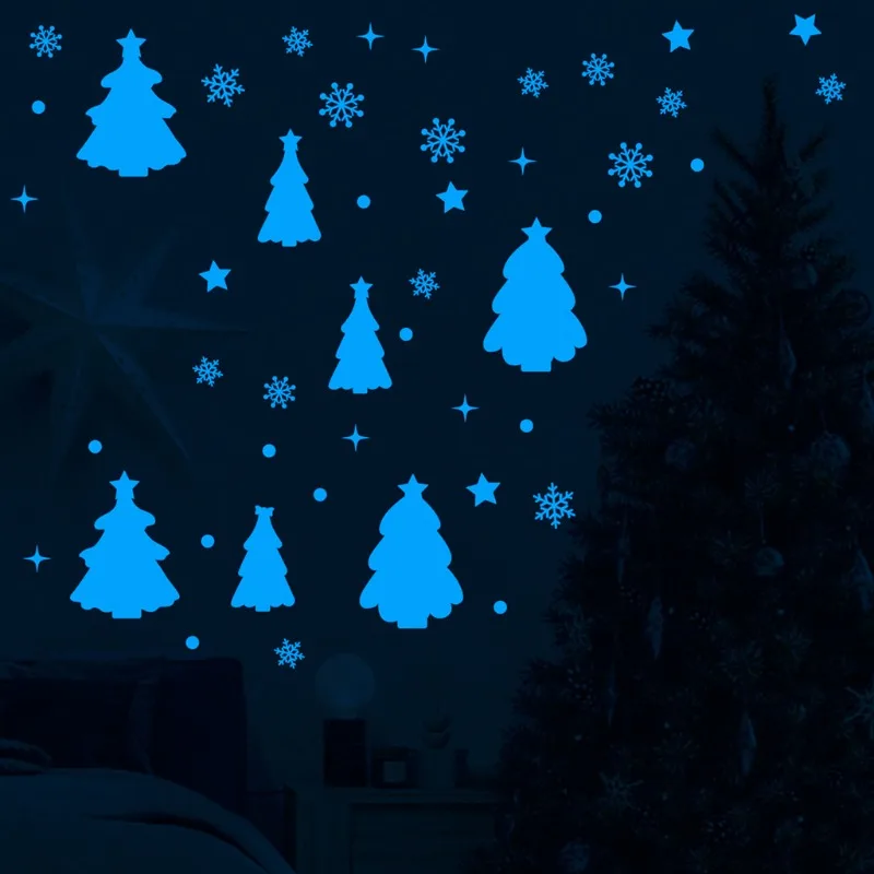 Luminous Christmas Carved Sapphire Christmas Tree Decal Glowing Festive Living Room Bedroom Wall Sticker Sparkling Holiday Decor