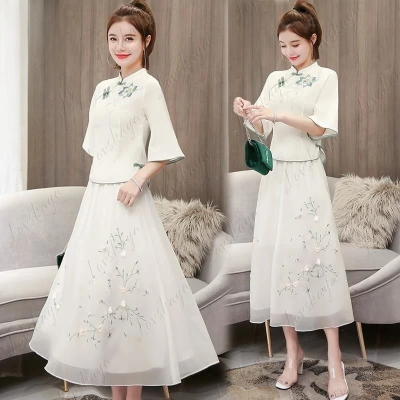 New Summer Modified Hanfu Chinese Style Vintage Slim Fit Cheongsam Dress for Women