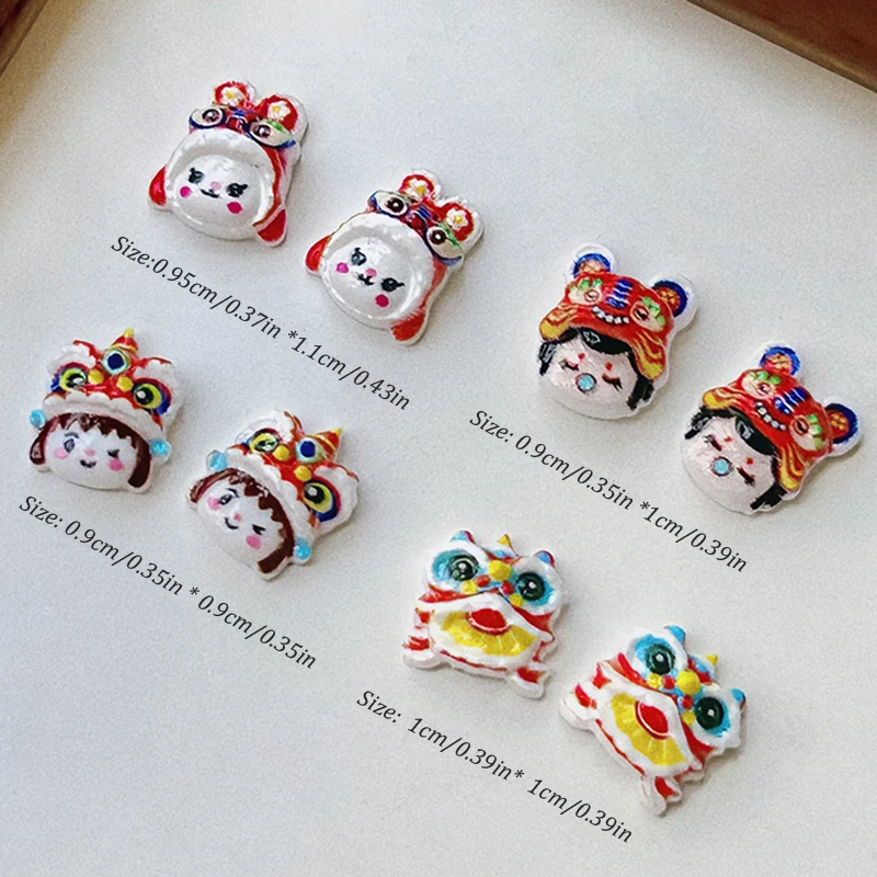 20PCS New Year Cute Lion Dance Nail Art Decor Stereoscopic Mixed Loading Decoration Nail Patches