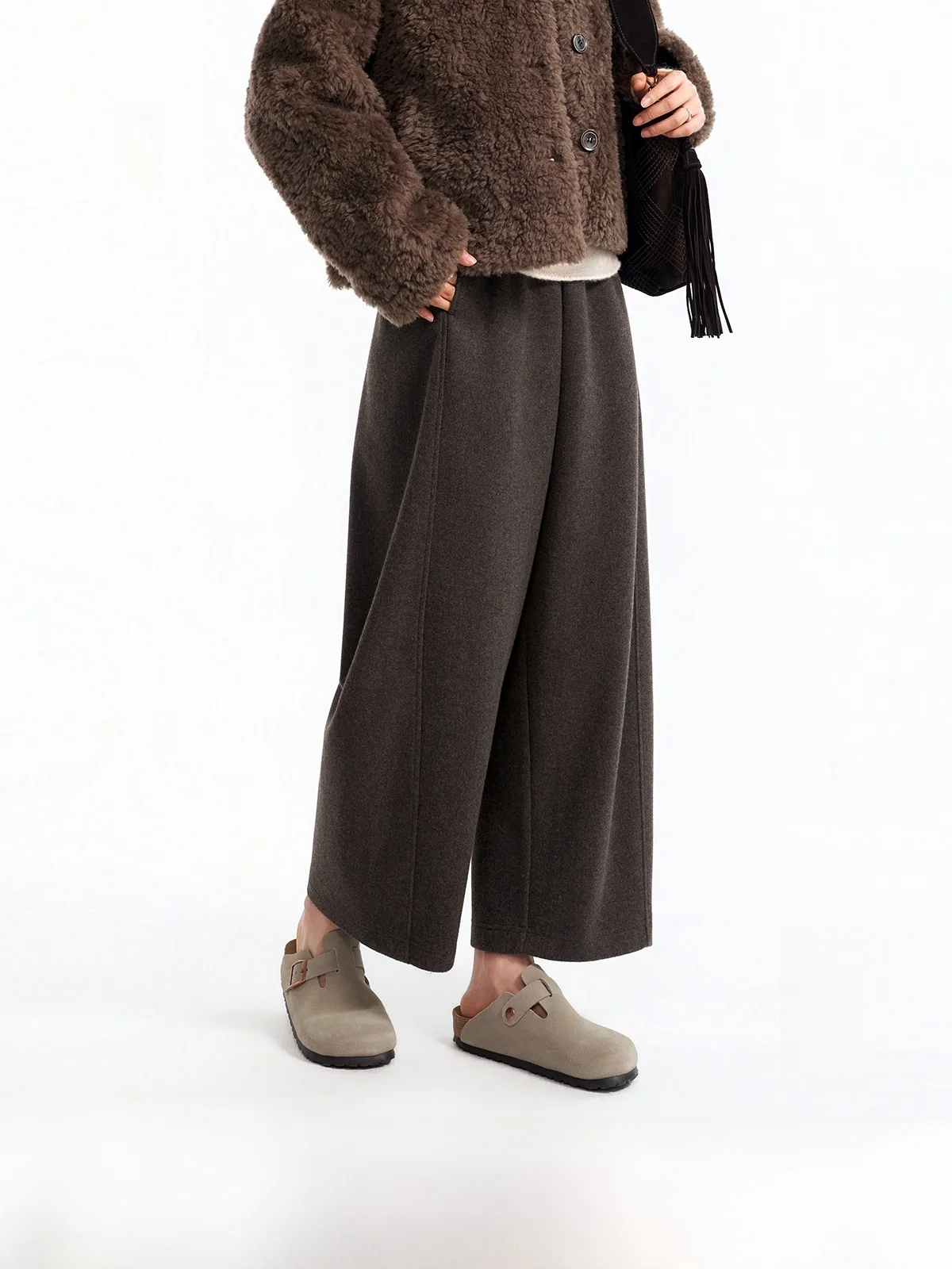 

Брюки с эластичным поясом, имитирующие шелк, мягкие на ощупь, не мнущиеся, повседневные, теплые, из искусственной шерсти, для женщин