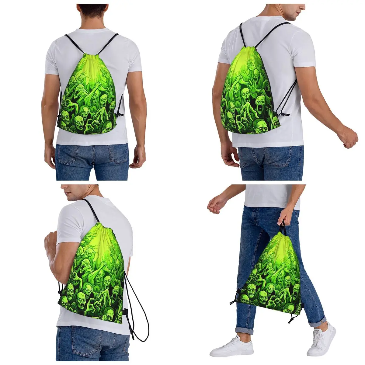 Ghost Skull Print Luminous Horror Night Halloween Backpacks Fashion Drawstring Bags Storage Bag Book Bags for Travel Students