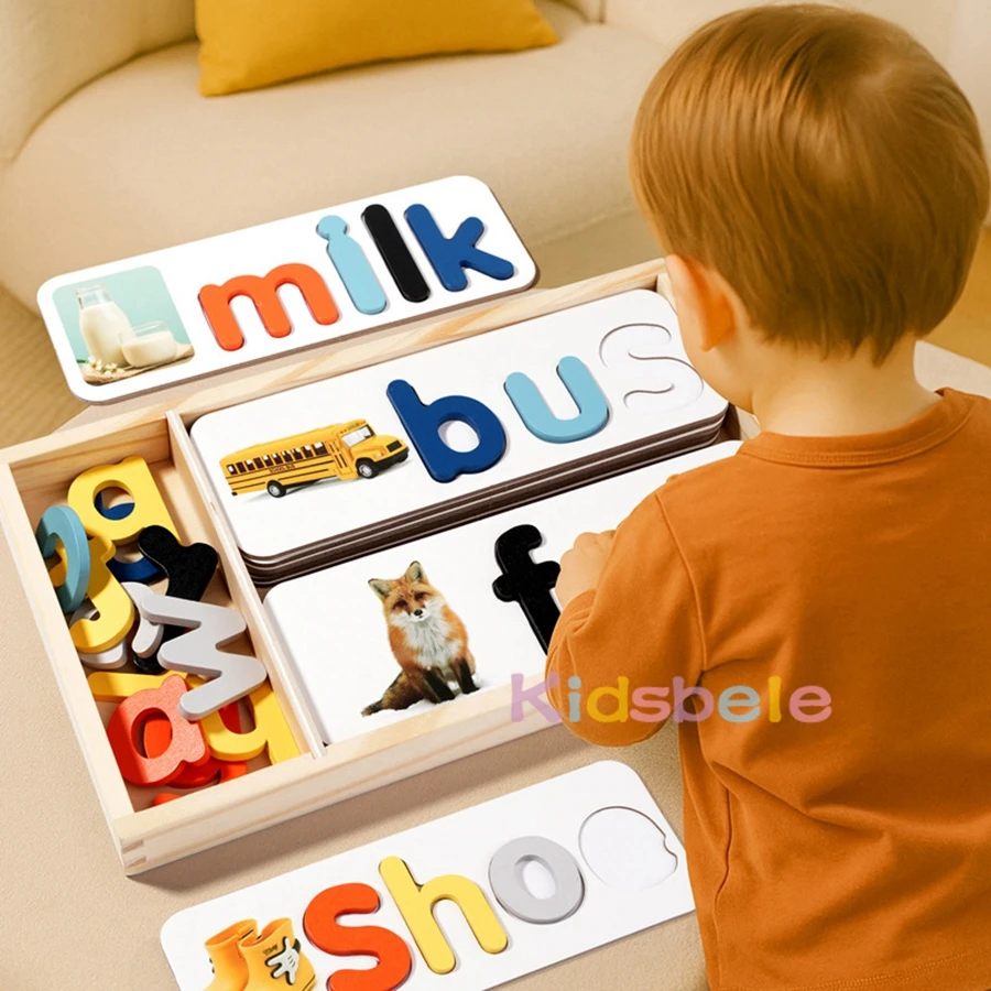 Wooden Alphabet Spelling Puzzle Toy for Toddlers Montessori Educational Word Learning Matching Game For Kids Boys Girls Gift
