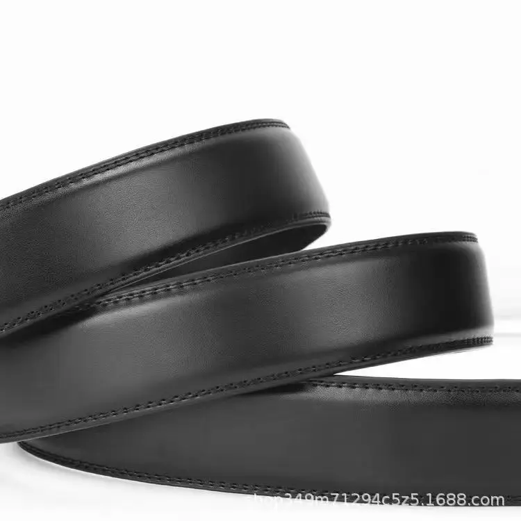 حزام جديد بدون رأس بعرض 3.0 - حزام خصر أوتوماتيكي من جلد البقر الخالص للرجال، حزام عصري بدون إبزيم لسراويل الأعمال غير الرسمية