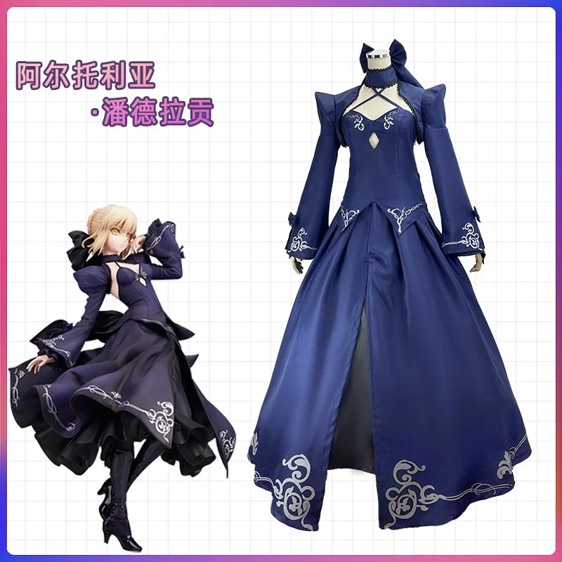 

Women Fate Stay Night Saber Cosplay Costume Long Sleeve Anime FGO Zero Halloween Party Bride Gothic Lolita Dress