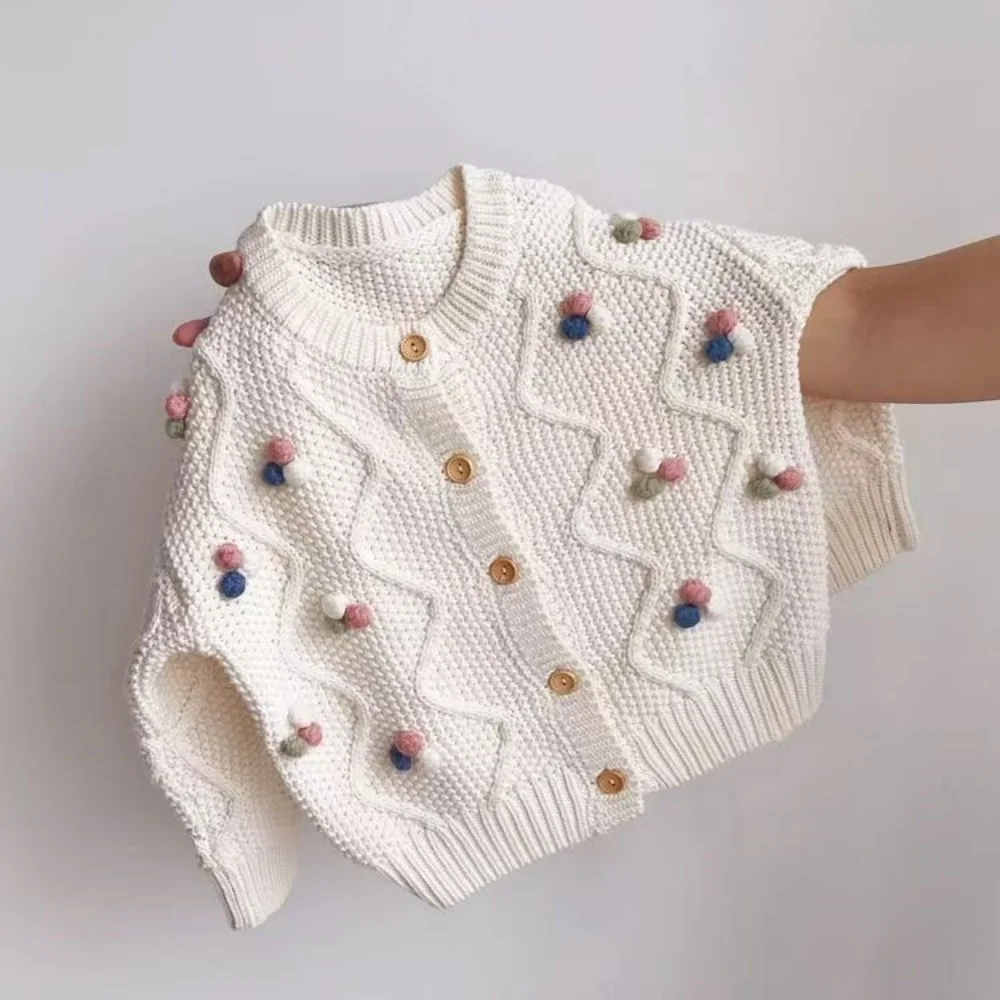 

Spring and Autumn New Children's Clothing Single breasted Knitted Sweater for Girls' Western Style Cardigan Round Neck Sweater