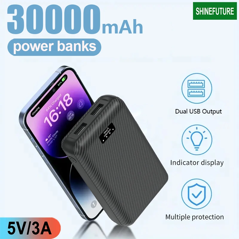 

30000mAh Power Bank Fast Charging Portable Charging 5V 3A Output Power Banks For iPhone Samsung Huawei Xiaomi Spare Battery Mini