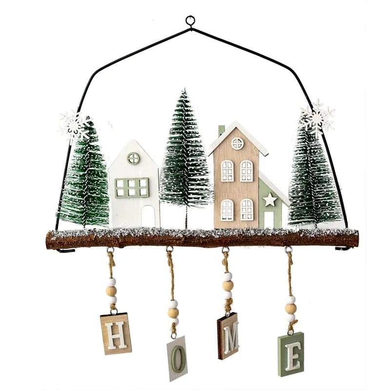 Christmas Wooden House Hanging Christmas Alphabet Plaque Christmas Tree Decoration Hanging Room Office Holiday Decoration