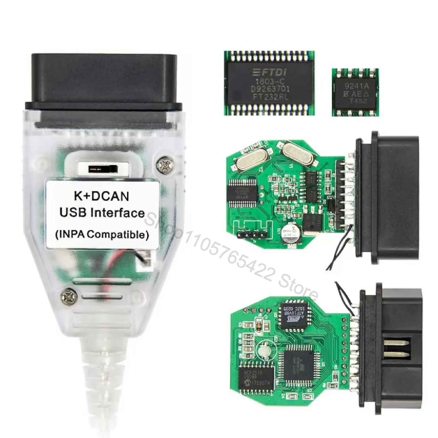 K+DCAN USB Diagnostic Cable with Switch, FT232RLRQ Chip OBD2 Interface for BMW E‑Chassis, INPA Compatible Car Auto Diagnostic To