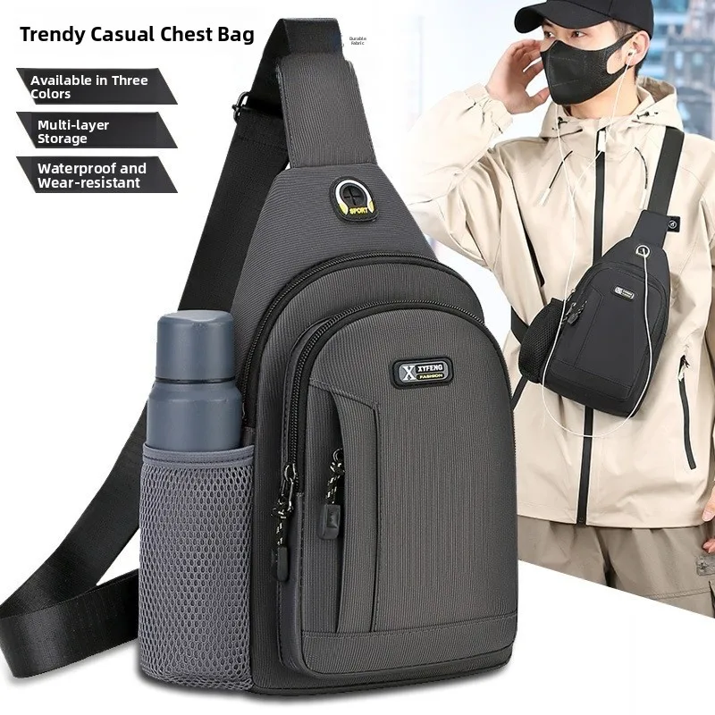 

Men's Multi-Functional Waterproof Large Capaci Chest Bag Crossbody Bag Portable Water Cup Outdoor Leisure Single oulder Bag