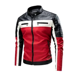 Blouson aviateur en fausse fourrure pour homme, manteau de motard avec fermeture éclair, cuir PU, chaud, noir, rouge, marron, sourire, pilote, moto, vintage