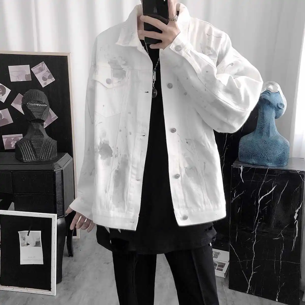 

Джинсовая куртка с принтом тай-дай, мужская весенне-осенняя свободная рабочая одежда fiti, модный повседневный топ, молодежная верхняя одежда