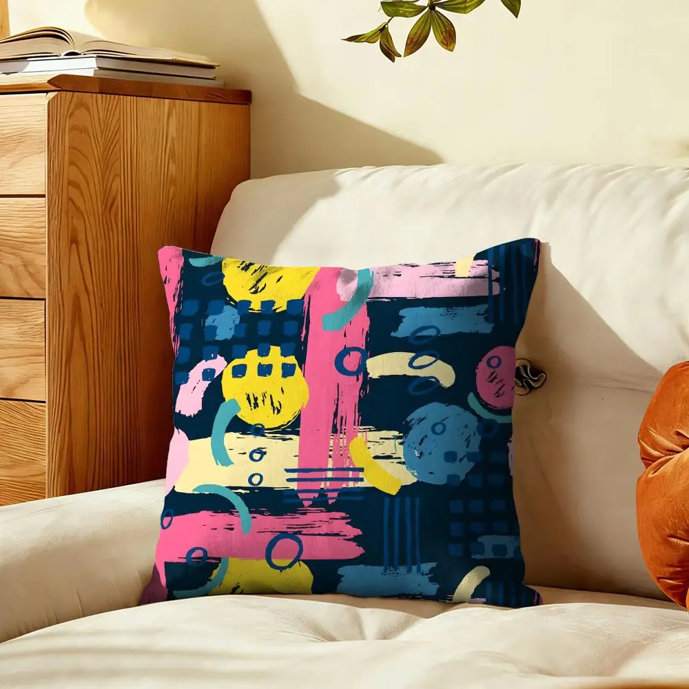 Watercolor Brush Stroke Cushion Cover Plush Fabric Soft Double-Sided Printed Sofa Home Decor Fine Winter Gift Pillow Case
