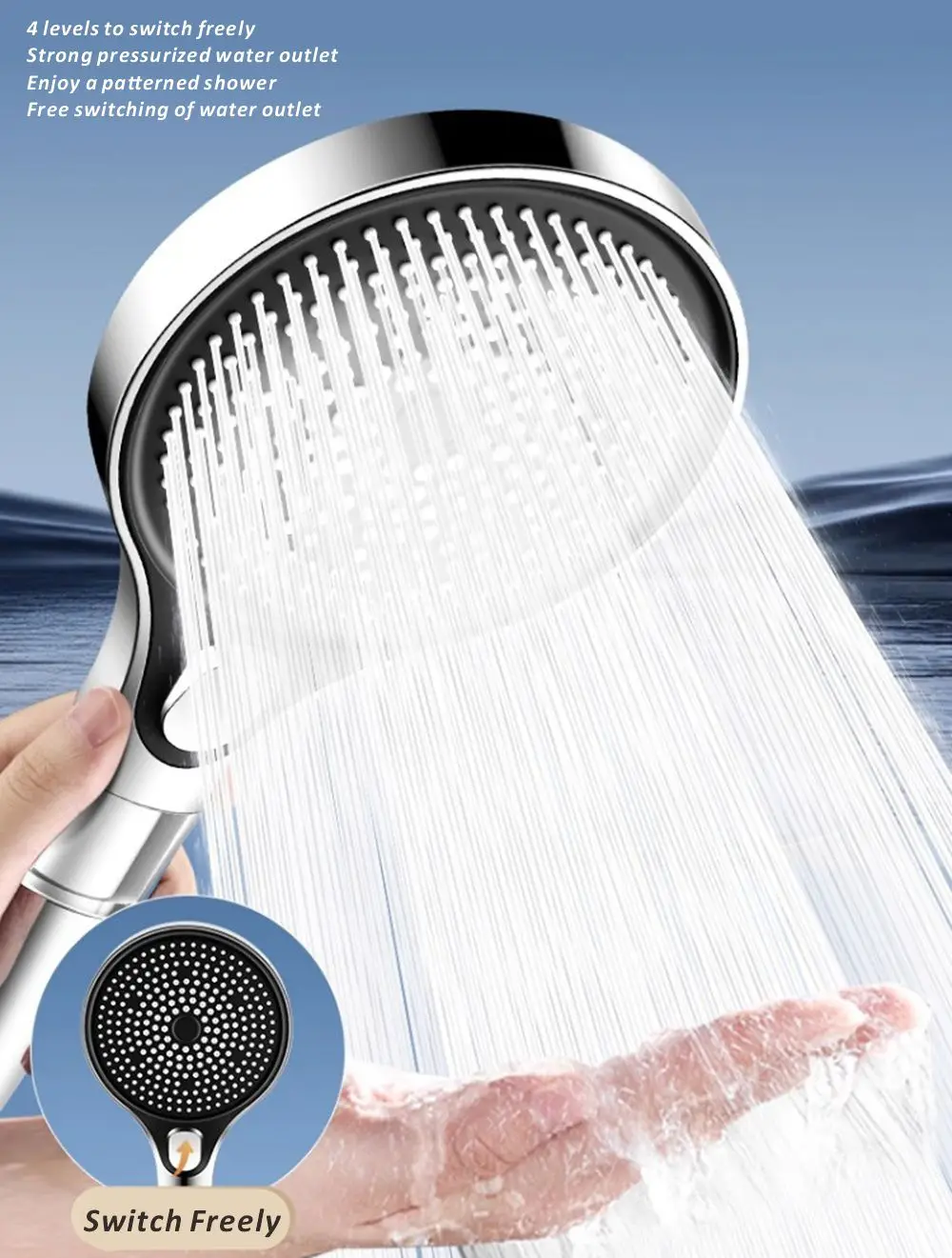 New 13CM Big Panel Shower Head with Filter 4 Modes Pressurized Water Saving Shower Head Faucet Replacement Bathroom Accessorie