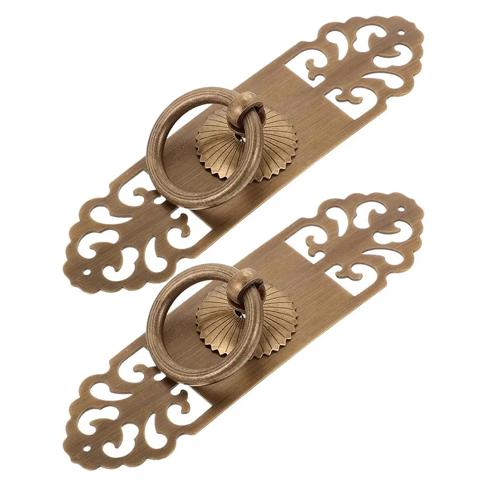 

2pcs Retro Bronze Cabinet H les Drawer Pulls Brass Hardware Double Door Wardrobe Furniture Vintage dresser pulls cabinet