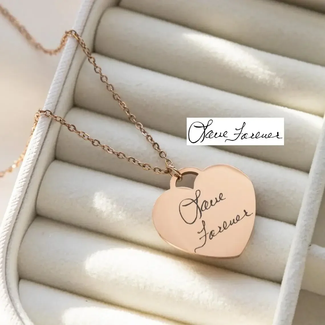 Collar con colgante de corazón de escritura a mano real personalizado, joyería con texto grabado, regalo para el día de la madre