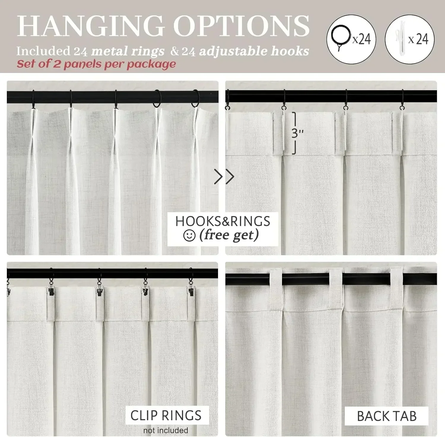 [Free Shipping, New Arrival!]Pinch Pleated Extra Wide 70 x 96 Inch Curtains 2 Panel Set for Bedroom, Modern Beige White Linen Bl
