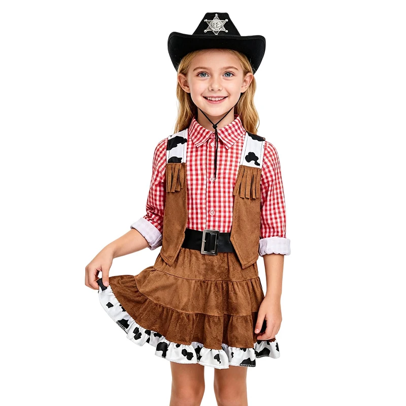 

Новинка 2026 года: Милый розовый костюм ковбойши для девочек на Хэллоуин, День книги, в стиле вестерн-родео