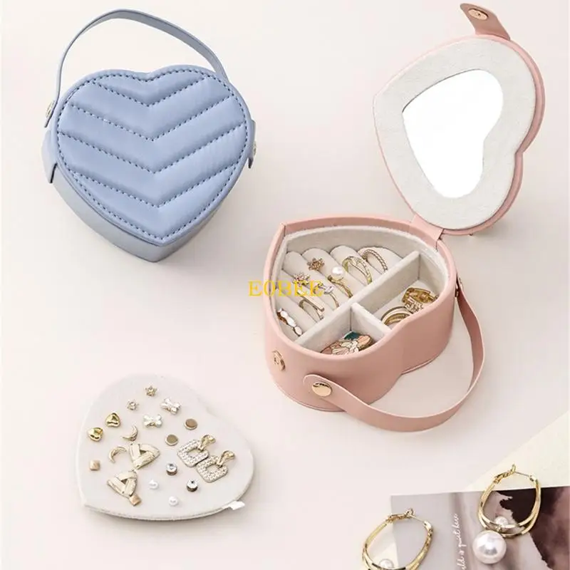 

E0BE Heart Molded Jewelry Planner Transportable Travel Case For Earrings Necklaces Circlets