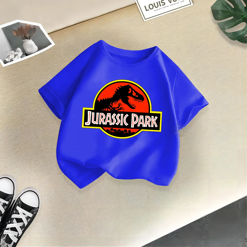 Jurassic Teen 100% Cotton T Kids Little Dinosaur Print Comfortable Top Boys Girls Outdoor casual sports short sleeve T-shirt